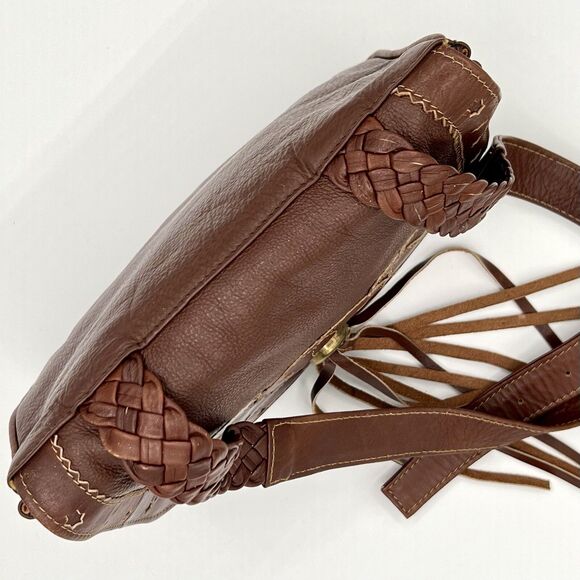Tribeca Boho Crossbody Bag Leather Chestnut Brown Fringed Made in India - Picture 6 of 16